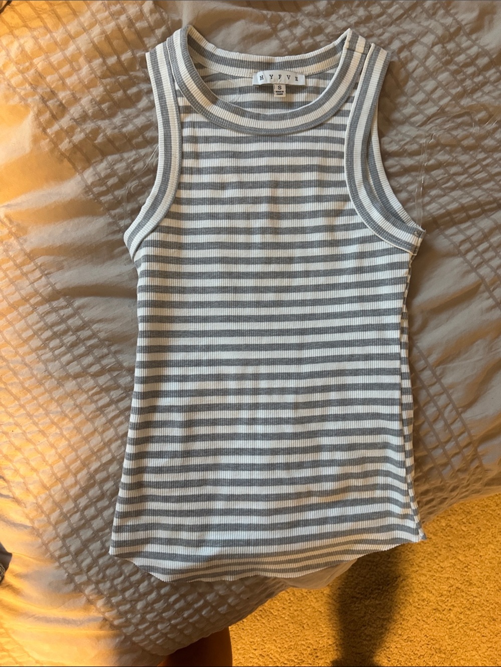 HYFVE Gray & White Striped Ribbed Tank Top